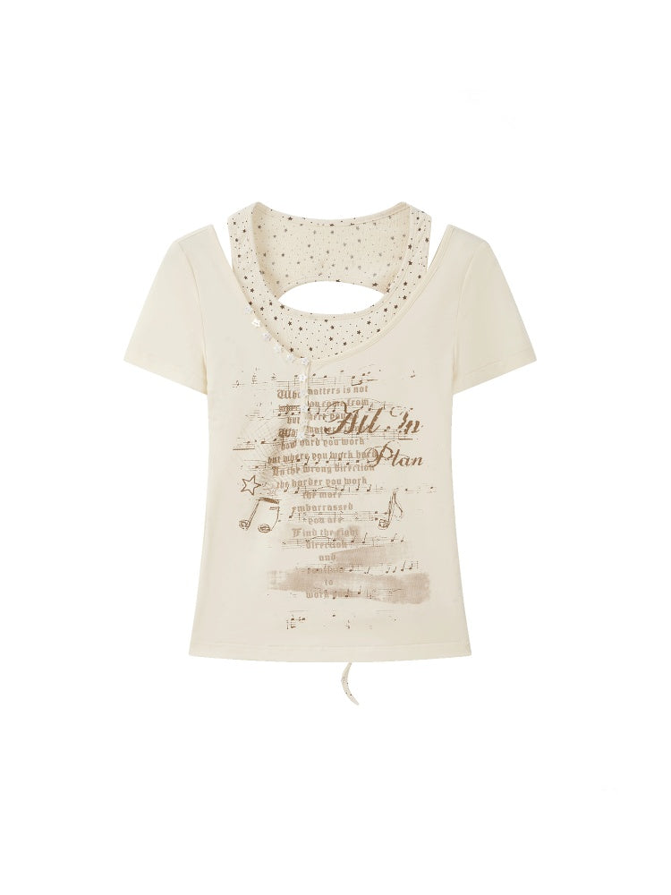 Faux Layered Backless Crew Neck Short Sleeve T-Shirt【s0000016729】