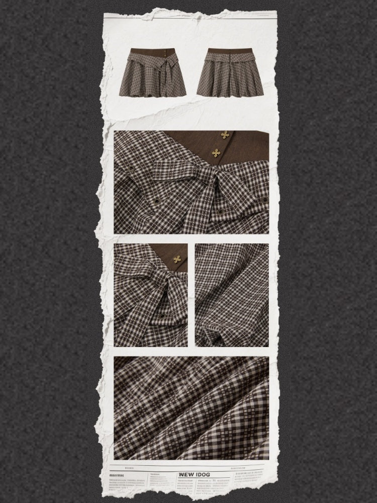 Double Waist Bow Retro Plaid Short Skirt【s0000016730】