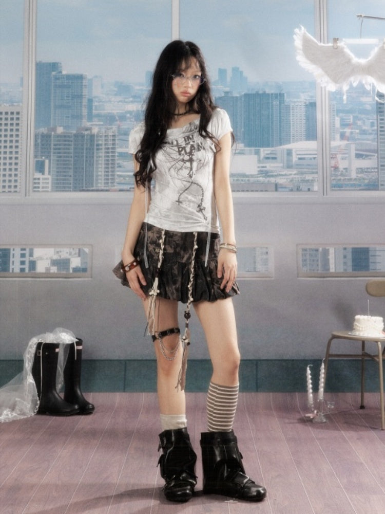 Distressed Drawstring Tie-Dye Belt Lining Denim Short Skirt【s0000016731】