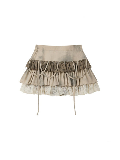 Lace Cake Tie-Dye Bow Short Skirt【s0000016732】