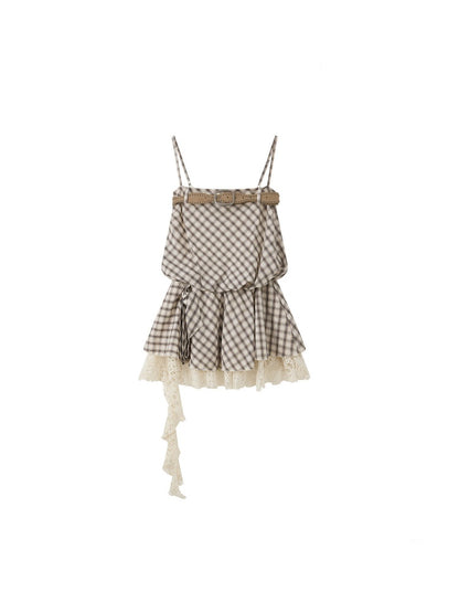 Plaid Vintage Lace Swing Tail Slip Dress【s0000016736】