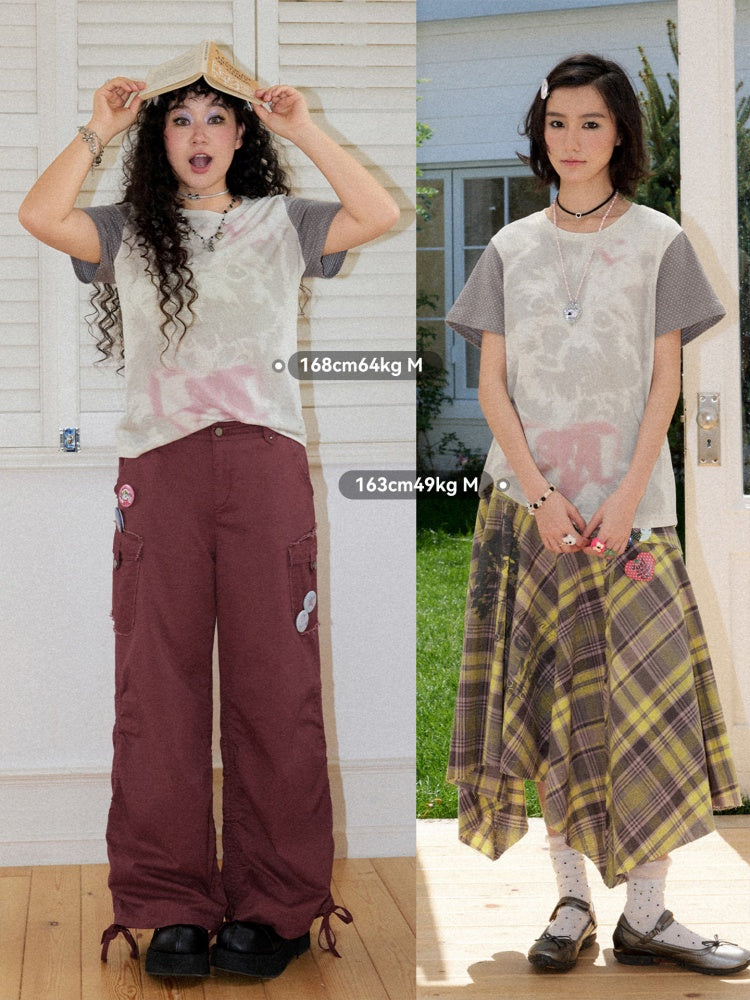Polka Dot Sleeve Spliced Puppy Print T-Shirt【s0000016739】