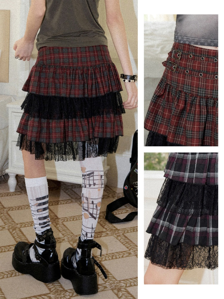Multi Layered Plaid Short Cake Skirt【s0000016740】