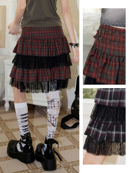 Multi Layered Plaid Short Cake Skirt【s0000016740】