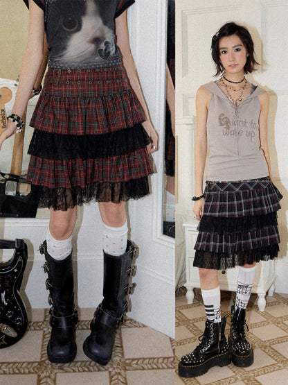 Multi Layered Plaid Short Cake Skirt【s0000016740】