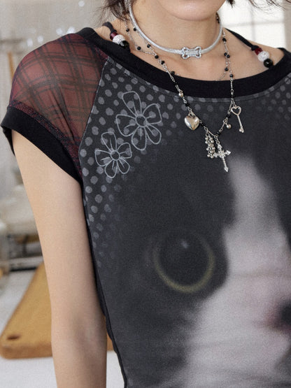Kitten Dependence Pet Series Crew Neck Cat Print T-Shirt【s0000016742】