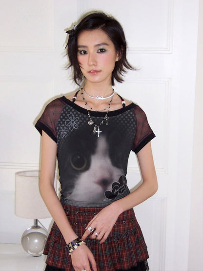 Kitten Dependence Pet Series Crew Neck Cat Print T-Shirt【s0000016742】