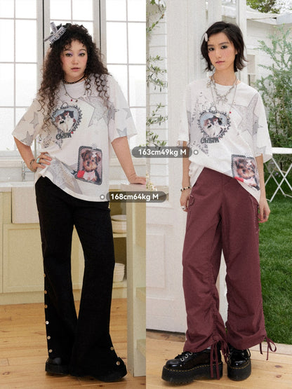 Soft Heart Moment Pet Star Print Loose Casual T-Shirt【s0000016745】