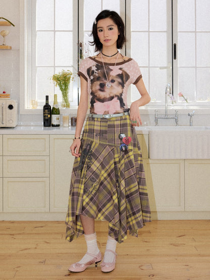 Asymmetrical Plaid Print Spliced Skirt【s0000016746】