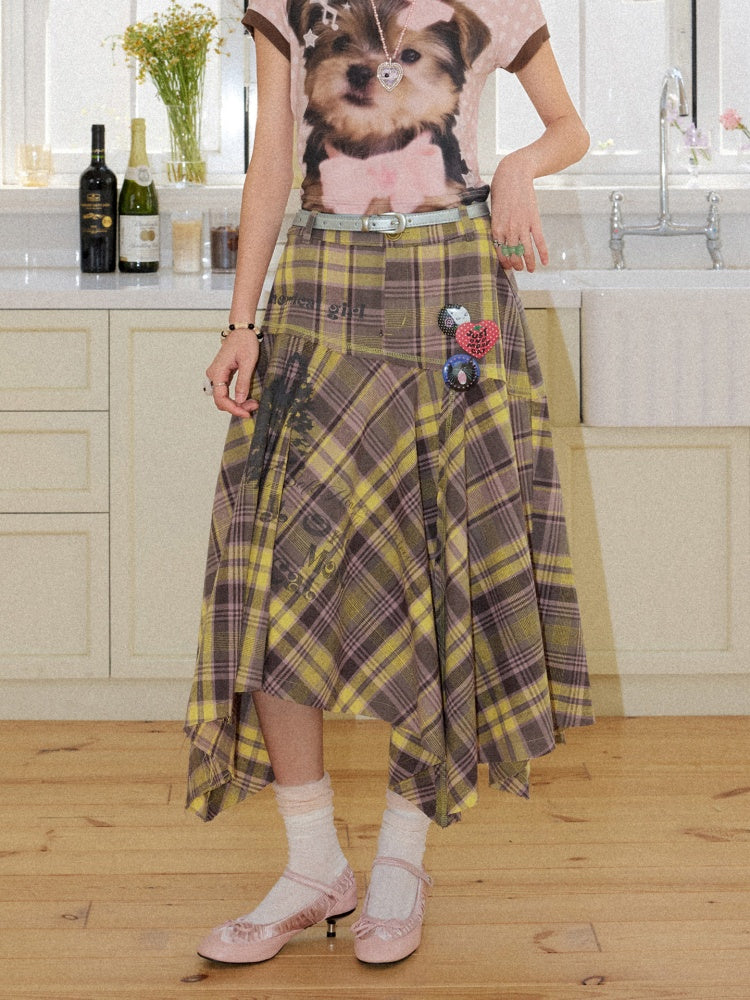 Asymmetrical Plaid Print Spliced Skirt【s0000016746】