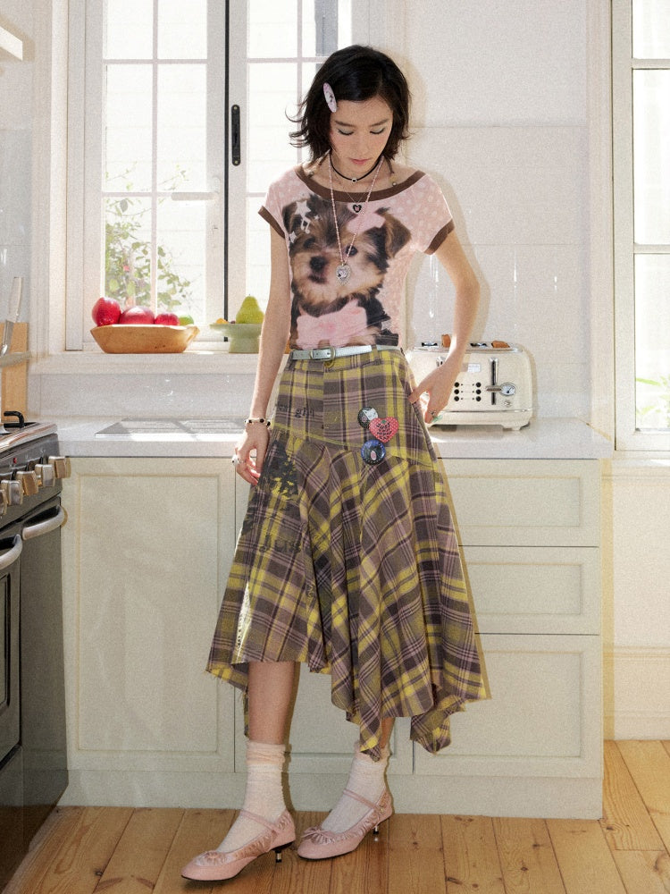 Asymmetrical Plaid Print Spliced Skirt【s0000016746】