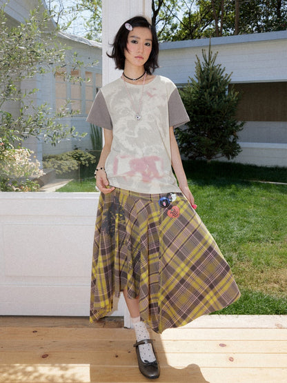 Asymmetrical Plaid Print Spliced Skirt【s0000016746】