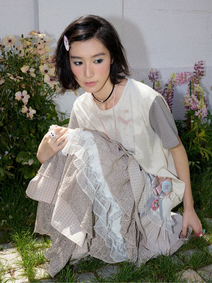 Sweet Prelude Plaid Lace Multi-Layer Cake Skirt【s0000016747】