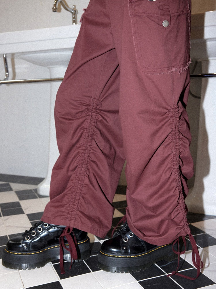 Washed Worn Drawstring Cargo Pants【s0000016748】