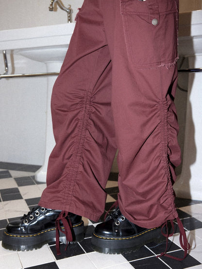 Washed Worn Drawstring Cargo Pants【s0000016748】