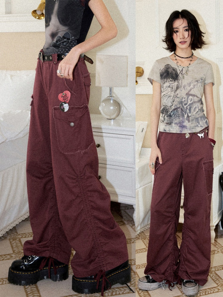 Washed Worn Drawstring Cargo Pants【s0000016748】