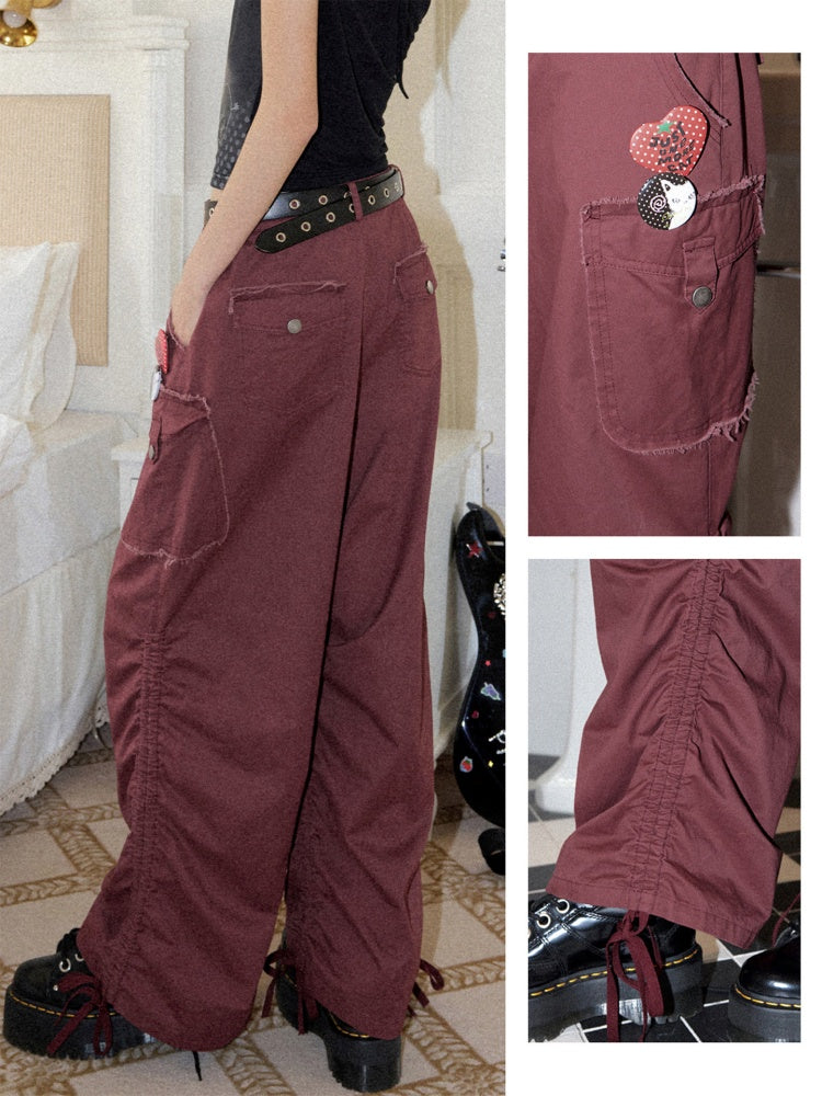 Washed Worn Drawstring Cargo Pants【s0000016748】