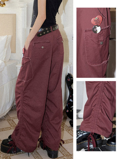 Washed Worn Drawstring Cargo Pants【s0000016748】