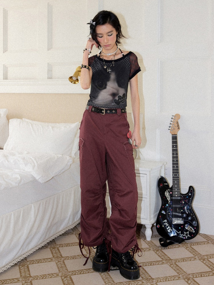 Washed Worn Drawstring Cargo Pants【s0000016748】