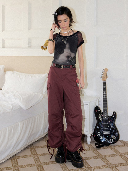 Washed Worn Drawstring Cargo Pants【s0000016748】