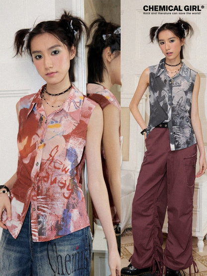 Full Print Slightly Translucent Sleeveless Shirt【s0000016749】