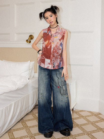Full Print Slightly Translucent Sleeveless Shirt【s0000016749】