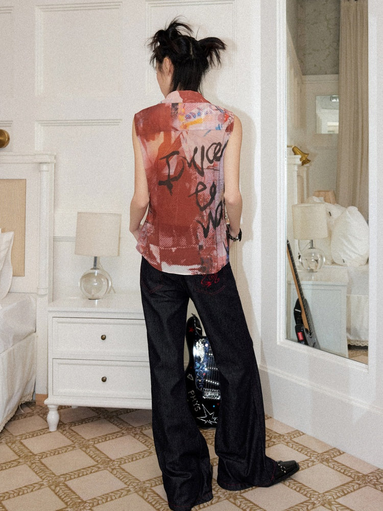 Full Print Slightly Translucent Sleeveless Shirt【s0000016749】