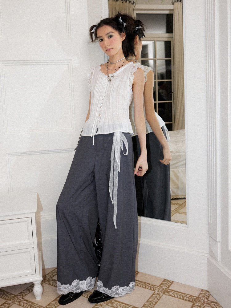 Edge Lace Patchwork Low-Rise Suit Pants【s0000016751】