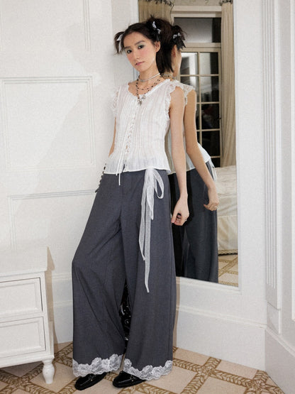 Edge Lace Patchwork Low-Rise Suit Pants【s0000016751】