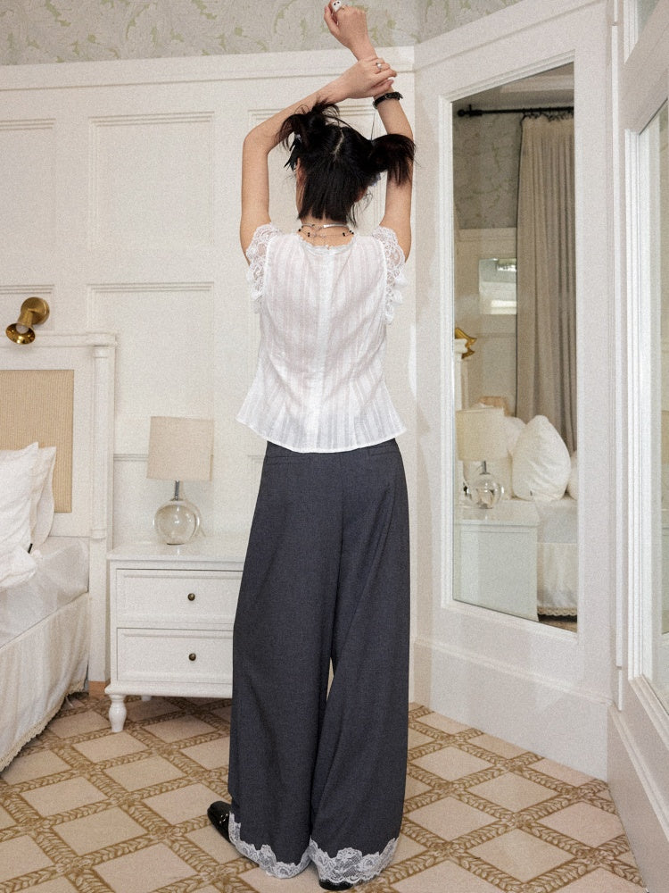 Edge Lace Patchwork Low-Rise Suit Pants【s0000016751】
