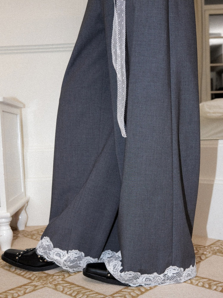 Edge Lace Patchwork Low-Rise Suit Pants【s0000016751】