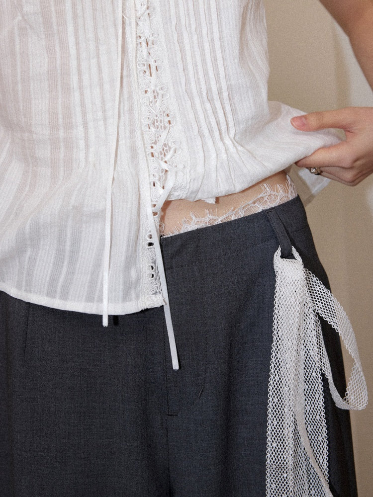 Edge Lace Patchwork Low-Rise Suit Pants【s0000016751】