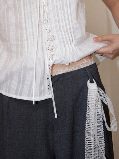 Edge Lace Patchwork Low-Rise Suit Pants【s0000016751】