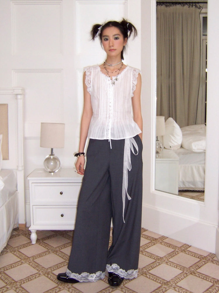 Edge Lace Patchwork Low-Rise Suit Pants【s0000016751】