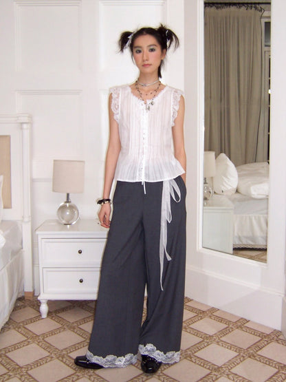 Edge Lace Patchwork Low-Rise Suit Pants【s0000016751】