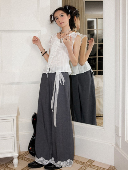 Edge Lace Patchwork Low-Rise Suit Pants【s0000016751】