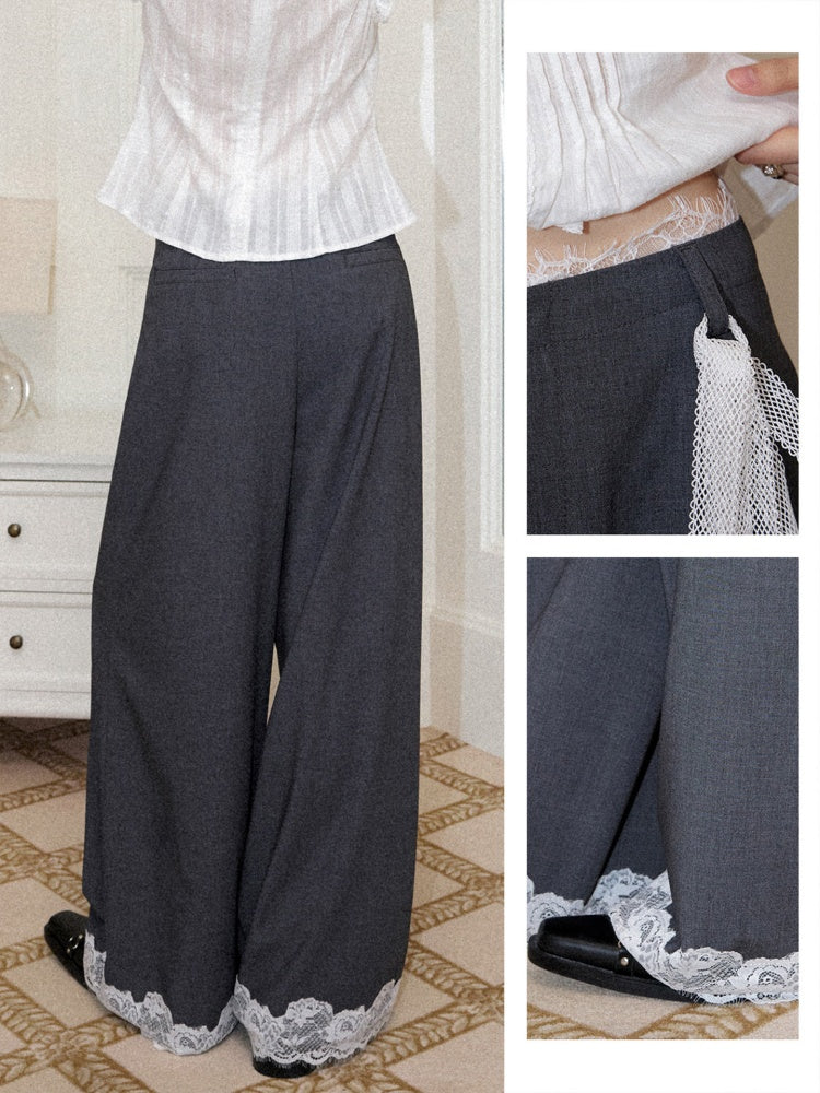 Edge Lace Patchwork Low-Rise Suit Pants【s0000016751】