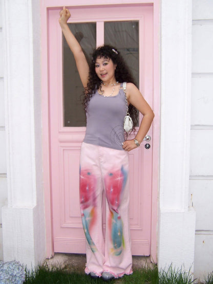 Secret Of The Universe Printed Raw Edge Wide-Leg Denim Pants【s0000016754】