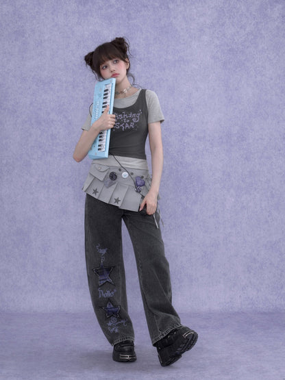 Y2K Faux Layered Striped Short Sleeve T-Shirt【s0000016755】