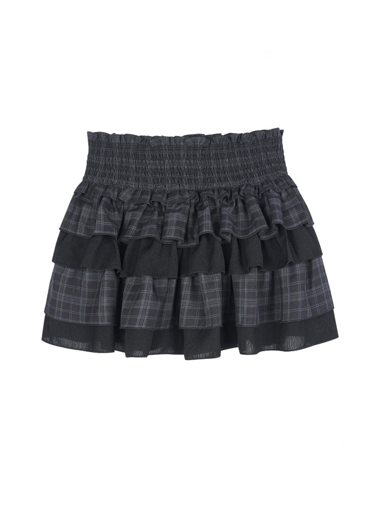 Plaid Tiered Waist-Cinching Cake Skirt【s0000016759】