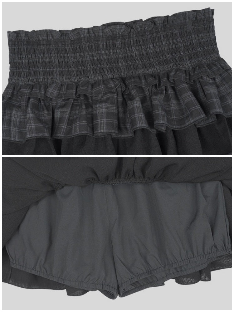Plaid Tiered Waist-Cinching Cake Skirt【s0000016759】