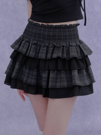 Plaid Tiered Waist-Cinching Cake Skirt【s0000016759】