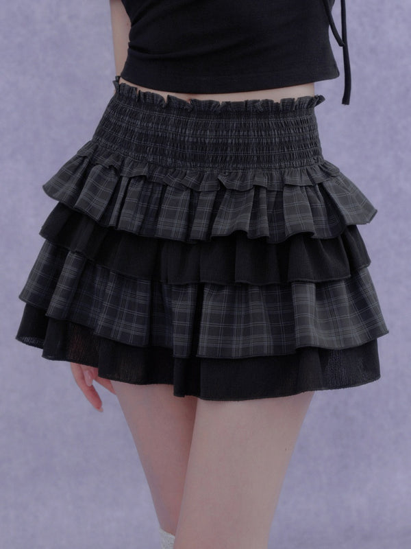 Plaid Tiered Waist-Cinching Cake Skirt【s0000016759】