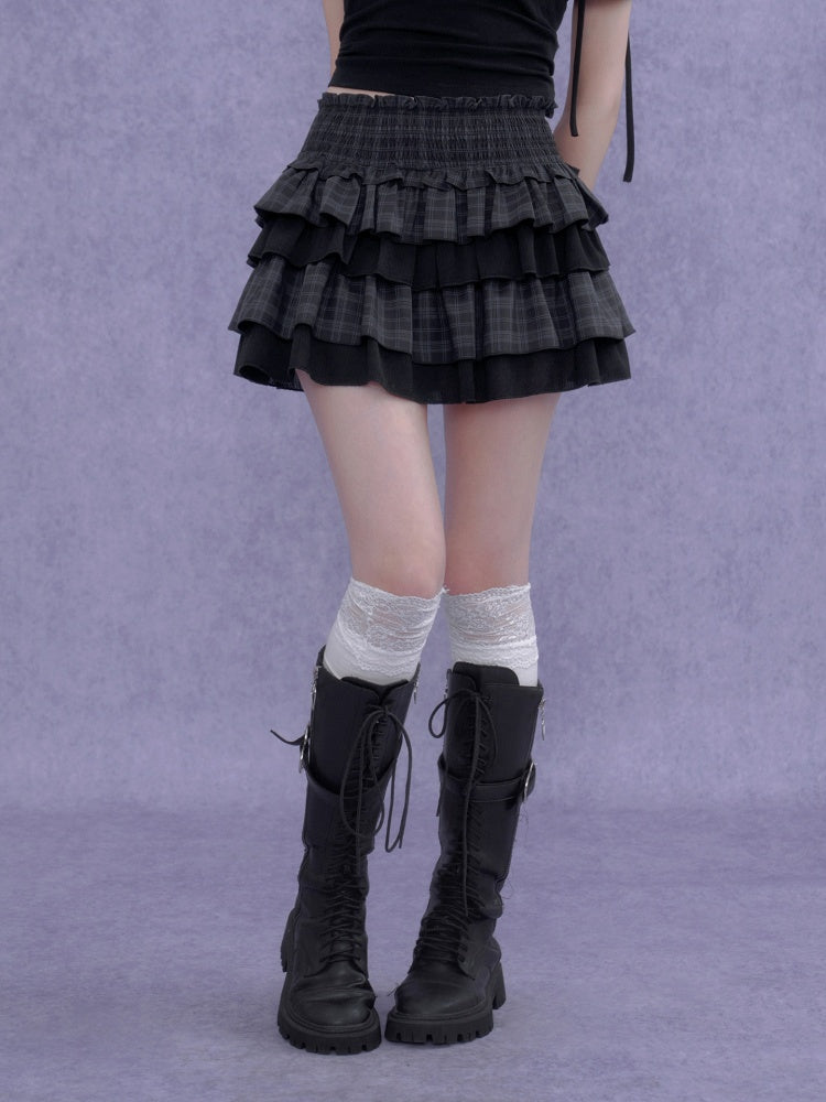 Plaid Tiered Waist-Cinching Cake Skirt【s0000016759】