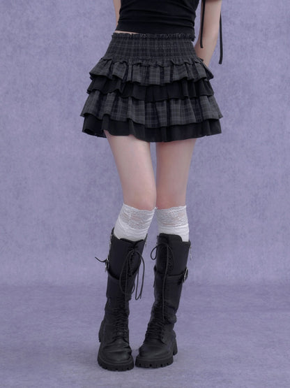 Plaid Tiered Waist-Cinching Cake Skirt【s0000016759】