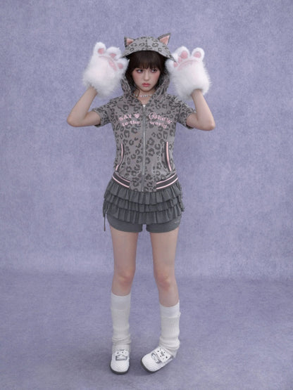 Pink Leopard Cat Ear Hooded【s0000016761】