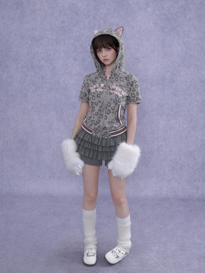 Pink Leopard Cat Ear Hooded【s0000016761】