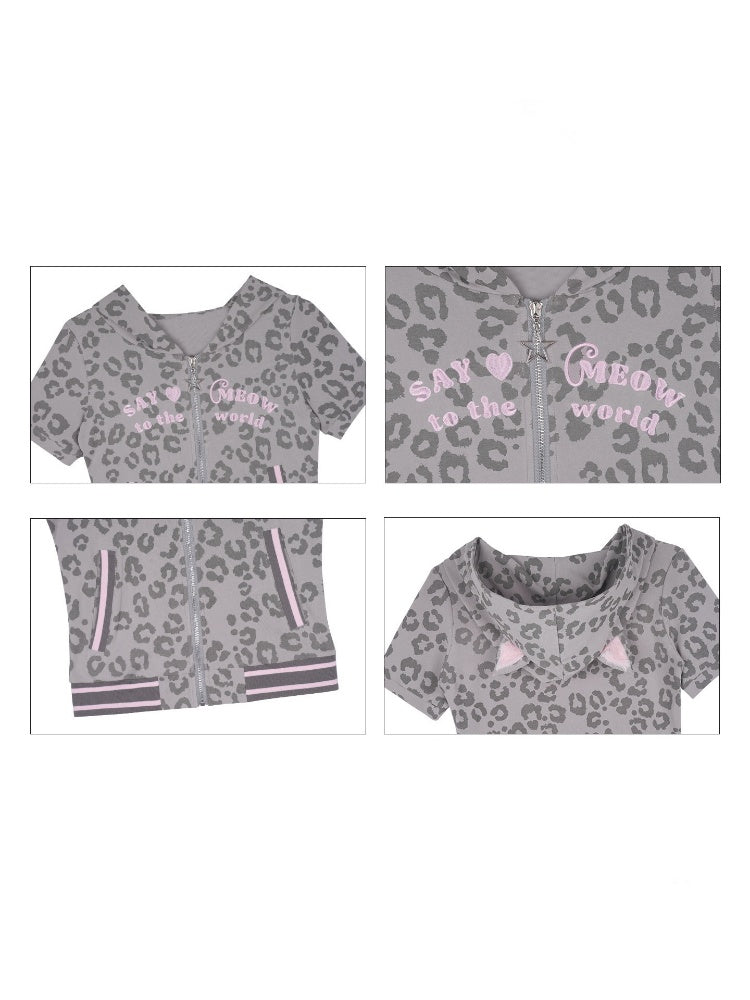 Pink Leopard Cat Ear Hooded【s0000016761】