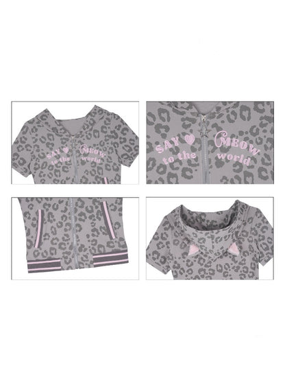 Pink Leopard Cat Ear Hooded【s0000016761】