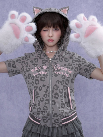 Pink Leopard Cat Ear Hooded【s0000016761】